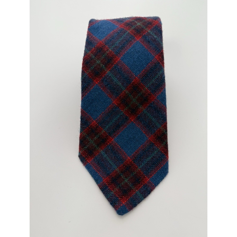 Vintage Tattersall 58" Men's Tie 100% Wool Blue Red Tartan Plaid Traditional EUC